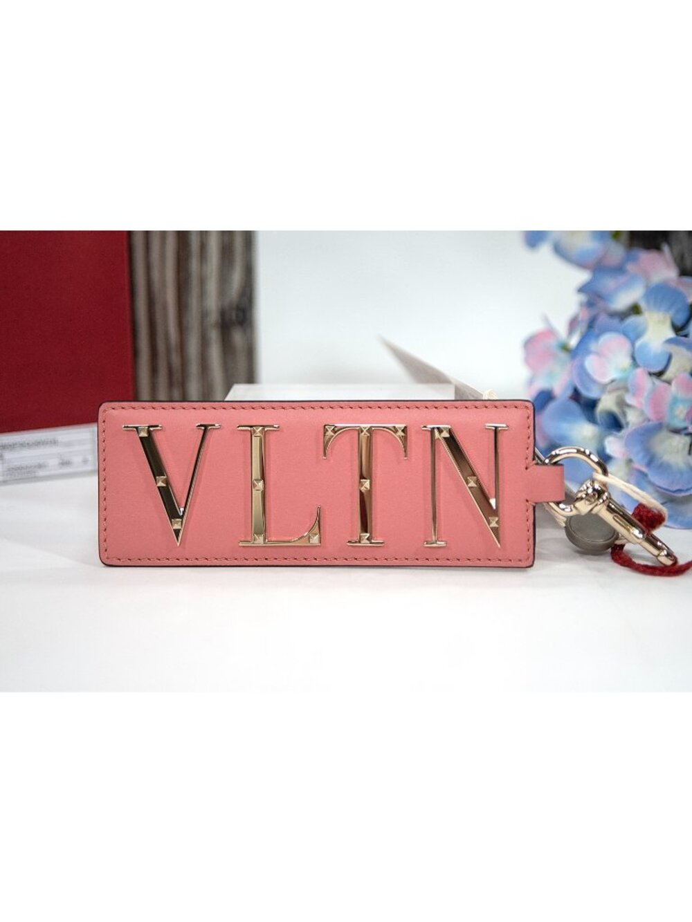 Valentino Garavani Rockstud VLTN Pink Leather Large Bag Charm Keychain NWT $445